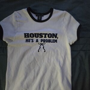 Forever 21 White and Black Houston Graphic Crop Top